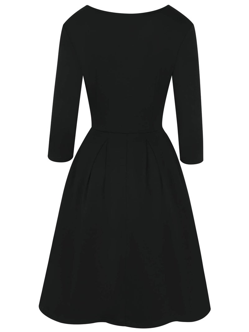 oxiuly Women's Vintage Patchwork Pockets Puffy Swing Casual Party Dress OX165 (Black Solid7, l) - Image 3